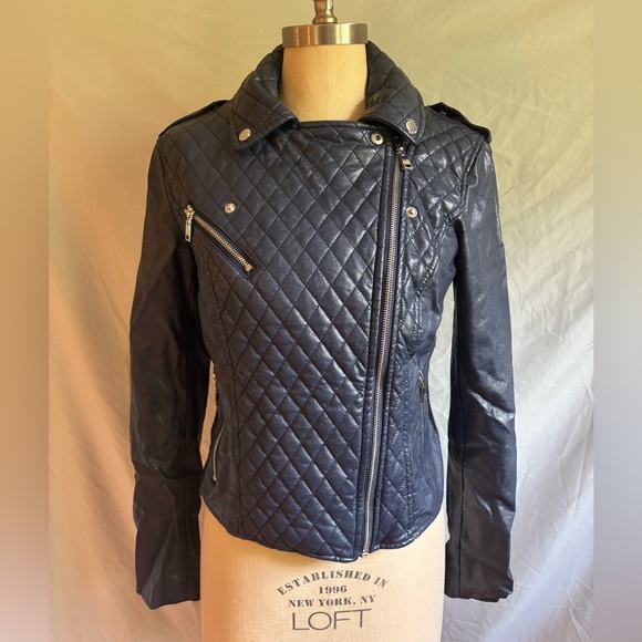 Tommy Hilfiger Navy Quilted Leather Jacket - Picture 1 of 4